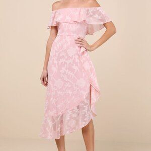 Lulus Pretty Perfect Blush Burnout Floral Off-the-shoulder Midi Dress Pink
